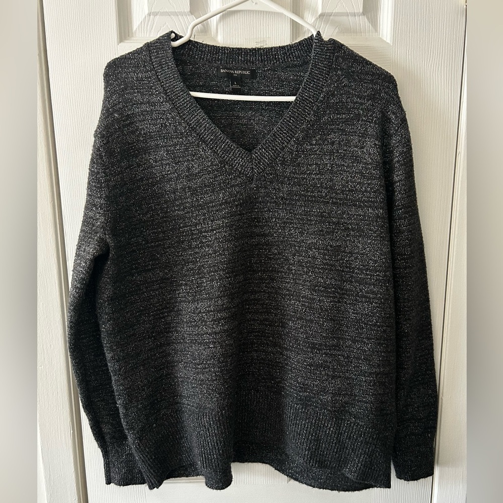 Banana Republic woman’s  Black gray shine V- neck cozy Sweater.
